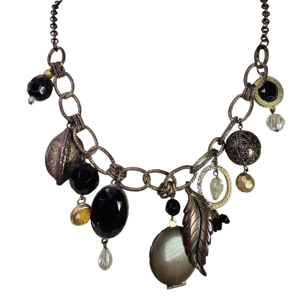 Vintage Necklace Locket w/ Multi Charms on Chain 19 Inch